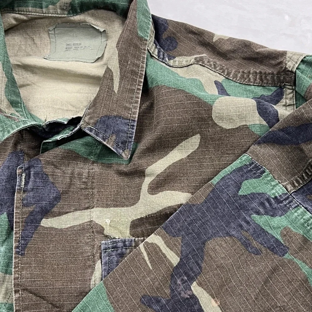 American Apparel Combat Coat Mens Small Regular Green Woodland Camo BDU Jacket